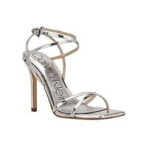 CALVIN KLEIN Tegin Square Toe Metallic Strappy Sandals Shoes Ankle Wrap Size 8